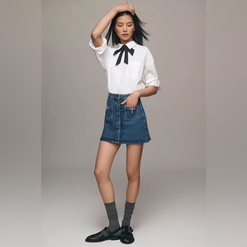 Anthropology Maeve Denim Blue Button Front Mini Skirt
Sz 2 Y2K preppy cotton - Picture 4 of 10